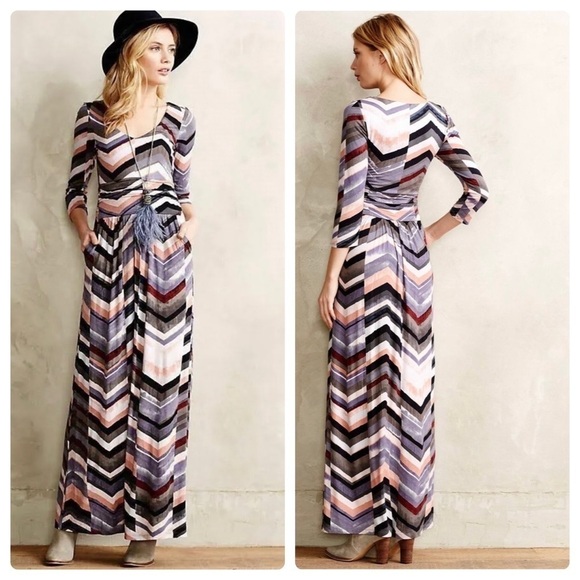 Anthropologie Maeve Novela Chevron Maxi Dress Sz. S - Picture 1 of 8
